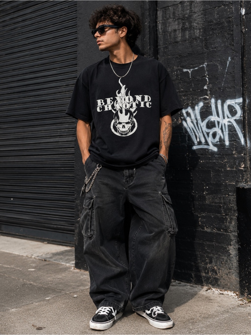 Black Graphic 'Beyond Chaotic' Skull Tee